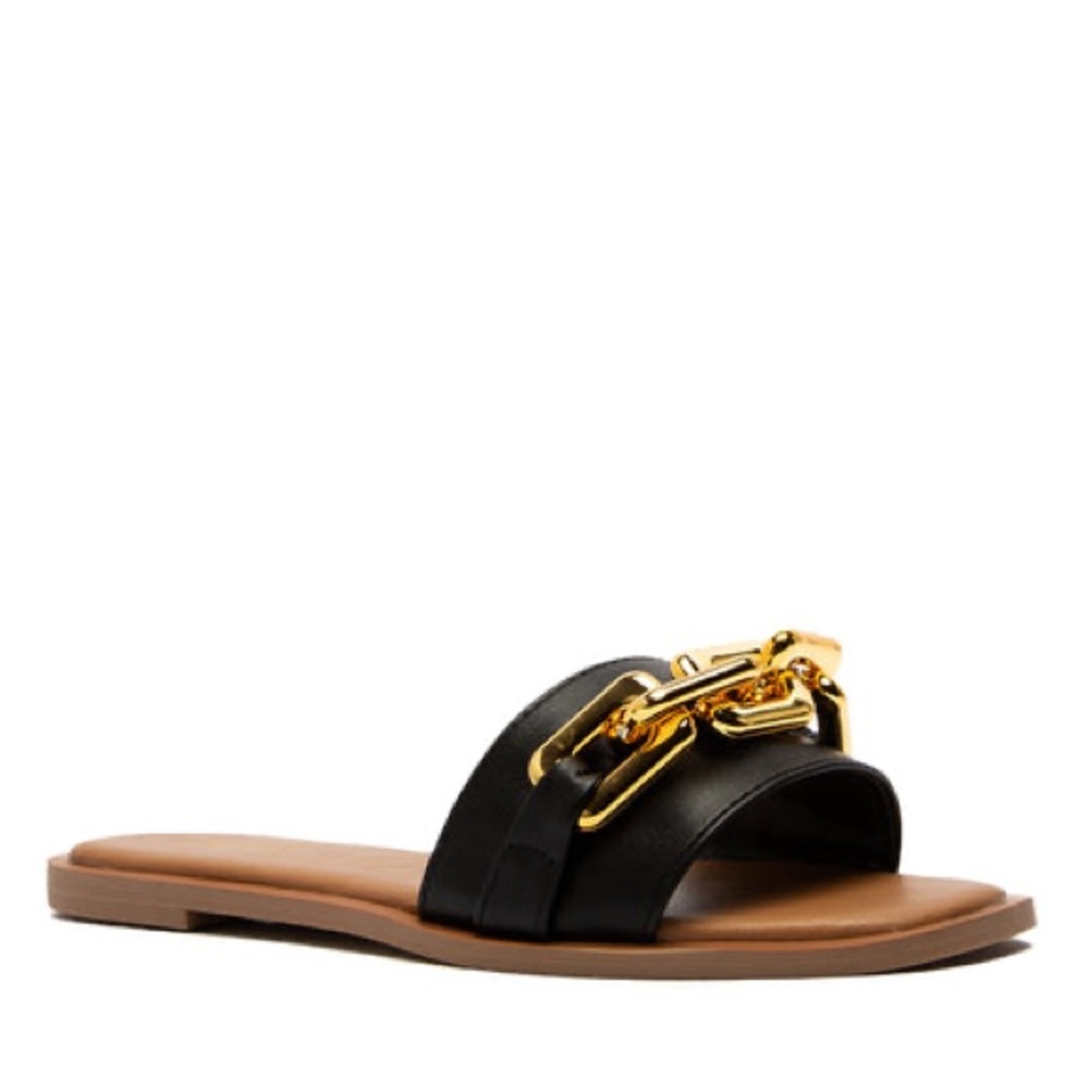 Qupid Women's Chain Slide Sandals Black